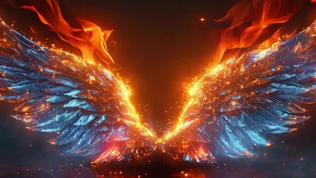 Angel wings, fiery wings, footage, 4k footage, videos, slow motion