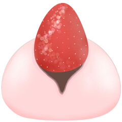 Big Strawberry Daifuku Mochi with Red Bean Paste Filling Ichigo Daifuku Mochi Illustration 