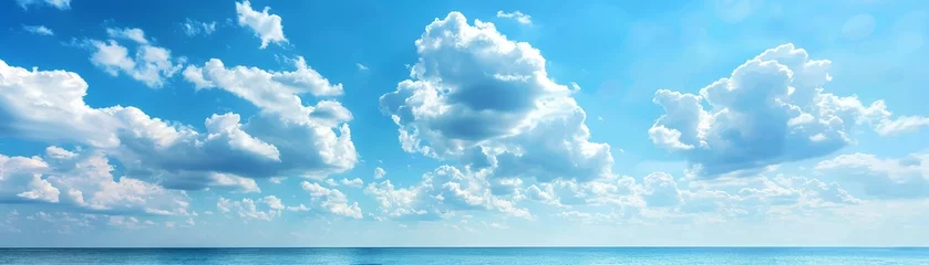 Deurstickers Azure sky, altitude cumulus clouds, tranquil daylight, expansive vista, sunny summer backdrop creates a serene landscape © Fokasu Art