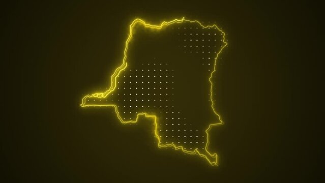 Neon Yellow Democratic Republic Of The Congo Map Borders Outline Loop Background