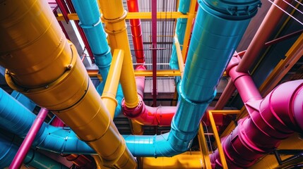 Colorful pipes in industry, pipes in gas factory