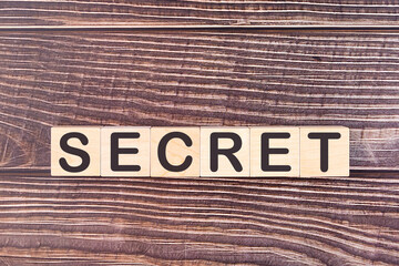 SECRET word made with wood building blocks.