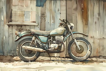 Obraz na płótnie Canvas 1970年代のオフロードバイク（水彩画）