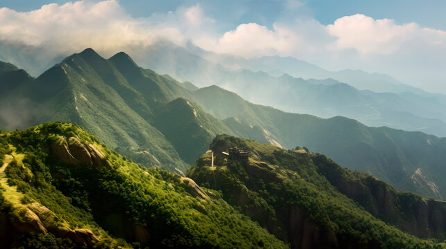 A serene mountaintop with breathtaking views and a sense of tranquility. Generative AI