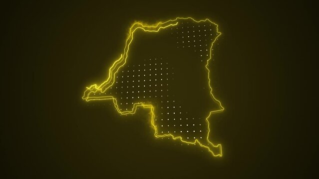 3D Moving Neon Yellow Democratic Republic Of The Congo Map Borders Outline Loop Background