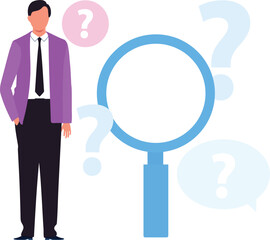 The boy is standing next to magnifying glass.