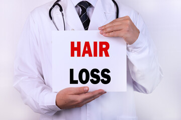 Doctor holding a card with Hair loss medical concept