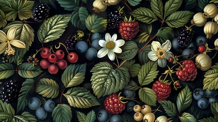 Rich and Detailed Berry and Flower Illustration