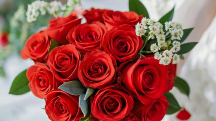 close-up, selective focus,, bright, red roses. Floral background,
