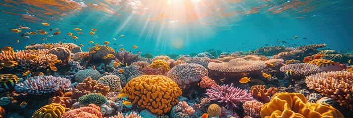 Underwater art in a fluid world of colorful fish, corals, and stony reefs - obrazy, fototapety, plakaty
