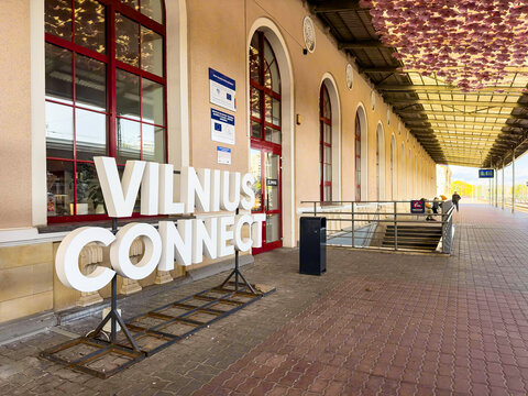 Vilnius - April 14, 2024: Vilnius Station is a railway station in Vilnius, the capital of Lithuania. The station was built in 1861, Lithuania