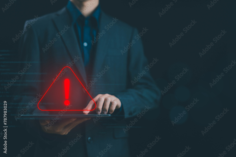 Poster system failure, cyber error symbol warning sign on a tablet. concept of risk website technology digi
