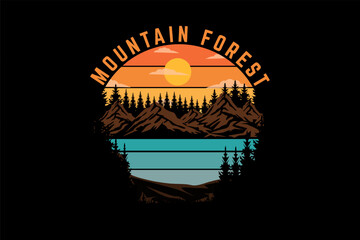 Mountain Forest Retro Vintage Design Landscape