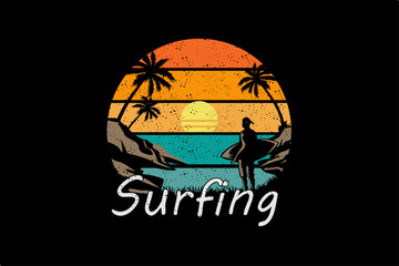 Surfing Retro Vintage Design Landscape