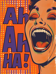 Vintage comics poster with a laughing woman - obrazy, fototapety, plakaty