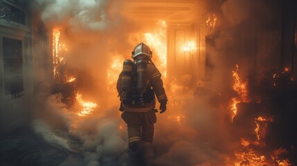 Braving intense smoke and fire, a decisive fireman carries out a daring mission, searching for victims in a burning house.