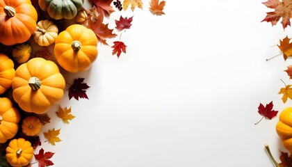Fototapeta premium Squash & Autumn Foliage Thanksgiving and fall theme background with copyspace