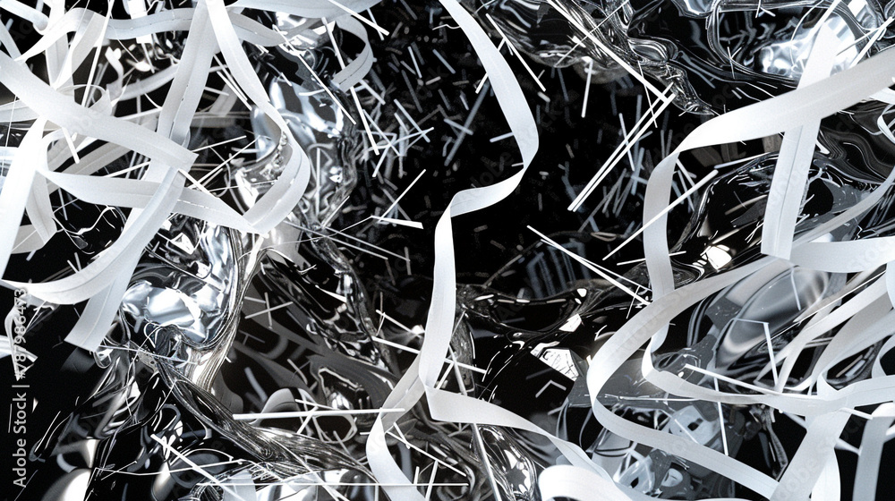 Poster thin white lines and silver nodes form a maze-like digital pattern on a black tech background.