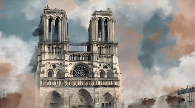 Notre Dame cathedral in Paris, France. Scenic travel background. generative.ai
