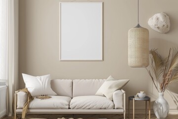 Beige Scandinavian Interior with Poster Mockup created with Generative AI