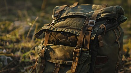 Journey-ready military backpack, close-up on utility and durability, essential for the avid hunter