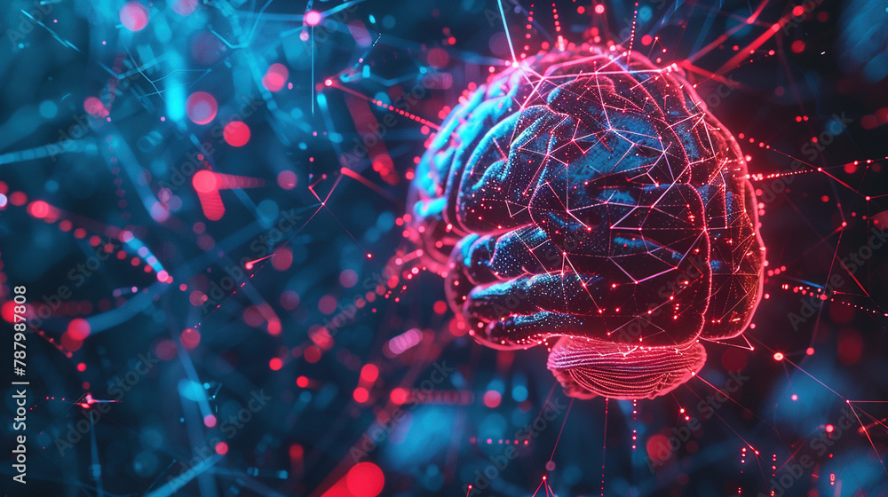 Poster 3d brain photo with technological elements digital universe: a fractal composition of space and tech