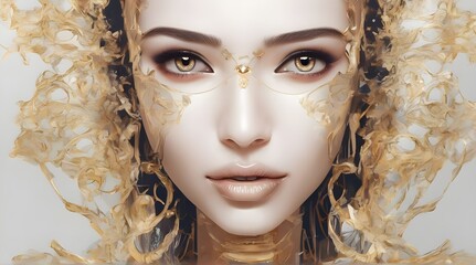 Luxury fashion beautiful woman eyes gaze, with gold details. generative.ai

