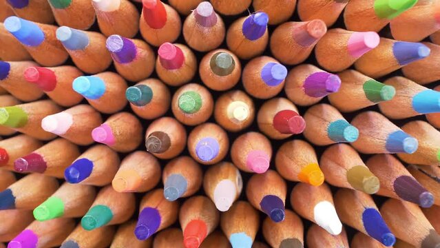 Drawing pencils. Multicolored graphite pencils cores, close-up view