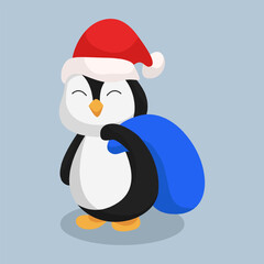 Penguin with Santa Hat Character Design Illustration