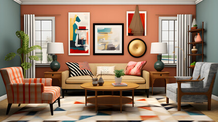 Bold Eclectic Design: Expressive, Colorful Living Room with Mixed Furniture and Art Styles