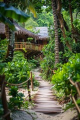 An enchanting family getaway to a remote island retreat, with secluded beaches, lush rainforests, and the serenity of being surrounded by nature's beauty, Generative AI