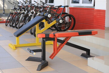 Fitness chair for bench press training - obrazy, fototapety, plakaty