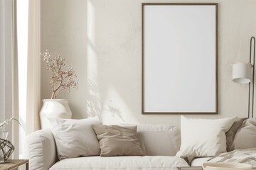 Beige Scandinavian Interior with Poster Mockup created with Generative AI