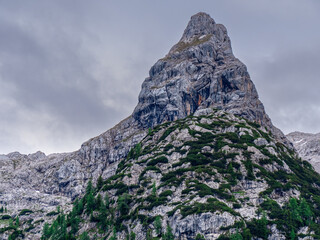 Close up view to the Berchtesgaden Schottmalhorn with cloudy background