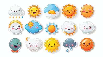 Set of cute weather icons with different emotions expr