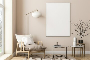 Beige Scandinavian Interior with Poster Mockup created with Generative AI