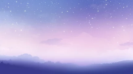 Papier Peint photo Lavable Violet Starry Night Sky Over Misty Landscape, Tranquil Twilight, Dreamlike Scenery with Copy Space