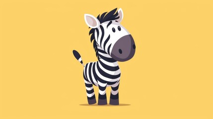 Naklejka premium A cartoon zebra standing on a yellow background with black stripes, AI