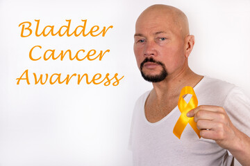 Yellow ribbon. Bladder cancer awareness. healthcare and medicine concept.