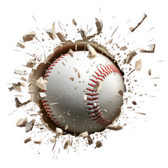 baseball bursting through a hole isolate on transparency background PNG - obrazy, fototapety, plakaty