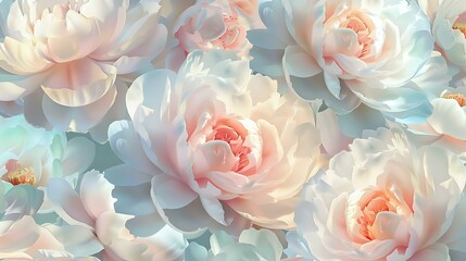 Soft Pastel Colored Peony Flowers in Detailed Digital Art