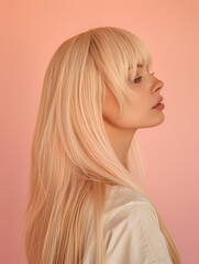 A model with beautiful blonde hair, profile view