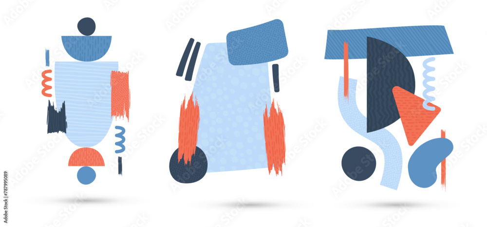 Aufkleber set frames modern design abstract shape banners. flat geometric and paint brushes different colors i