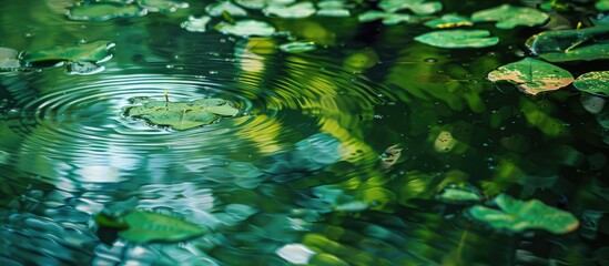 Reflection in water of green leaves