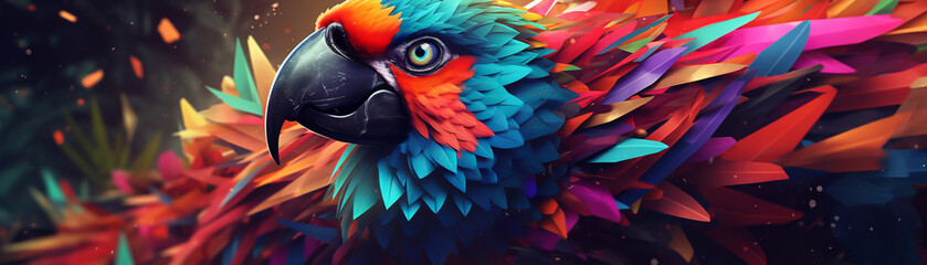 Generate a colorful aviary concept with geometric shapes and contrasting textures, hyper realistic, super detailed , ultra HD