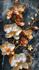 Panel Wall Art, Onyx Marble with Orchid and Lily Flower Designs