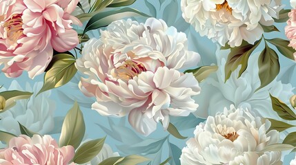 Soft Pink and Cream Peony Pattern: Vintage Floral Art