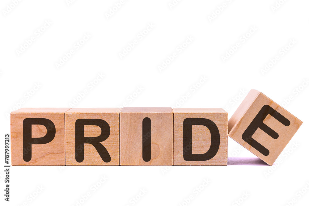 Fototapete word pride is made of wooden building blocks lying on the table and on a light background. concept.