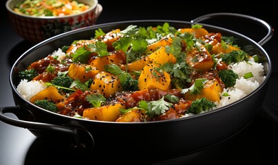 Rice and Vegetable Pan on Table