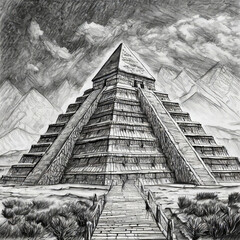 연필 드로잉의 거대한 삼각 피라미드